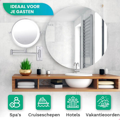 Make-Up Spiegel Wand Led Verlichting - 5x Vergroot - Chroom - Batterijen