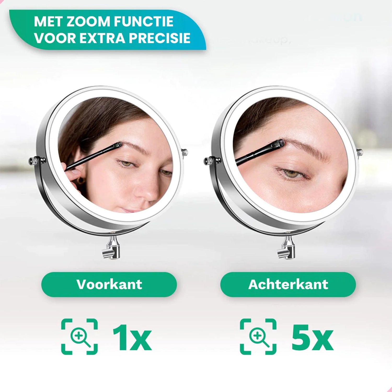 Make-Up Spiegel Wand Led Verlichting - 5x Vergroot - Chroom - Oplaadbaar