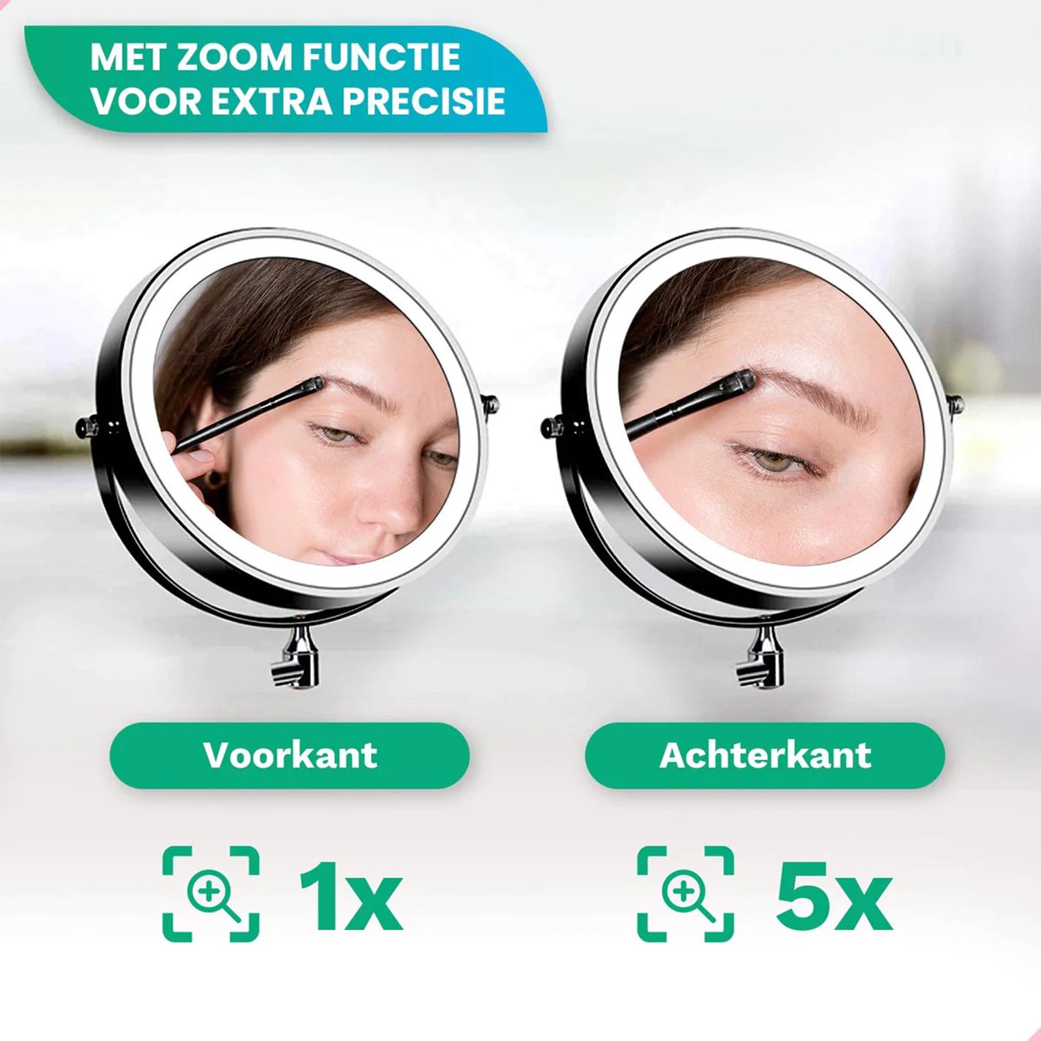 Make-Up Spiegel Wand Led Verlichting - 5x Vergroot - Zwart - Batterijen