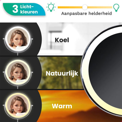 Make-Up Spiegel Staand Led Verlichting - 10x Vergroot - Chroom - Oplaadbaar