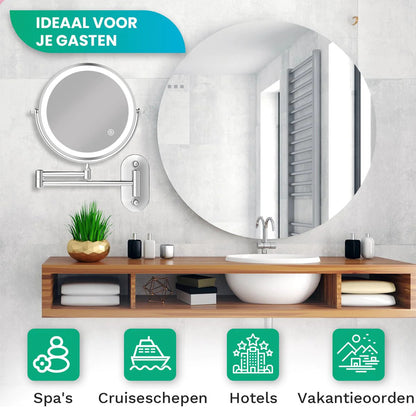 Make-Up Spiegel Wand Led Verlichting - 5x Vergroot - Chroom - Oplaadbaar