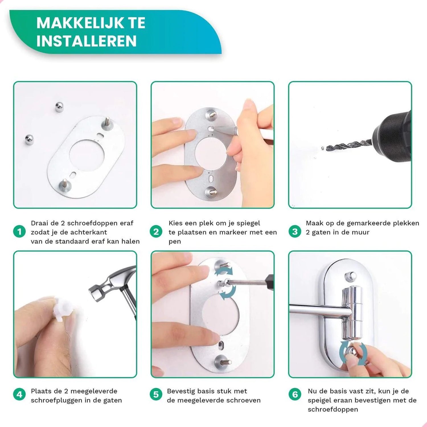 Make-Up Spiegel Wand Led Verlichting - 5x Vergroot - Zwart - Oplaadbaar