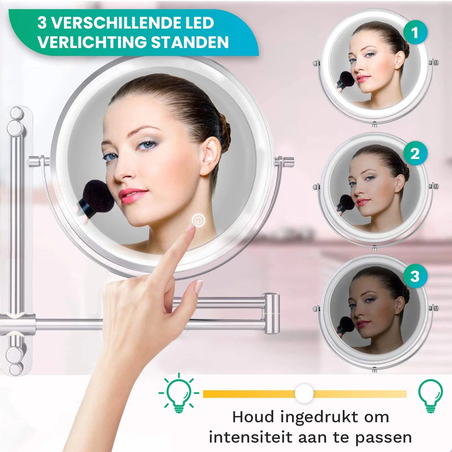 Make-Up Spiegel Wand Led Verlichting - 7x Vergroot - Chroom - Oplaadbaar