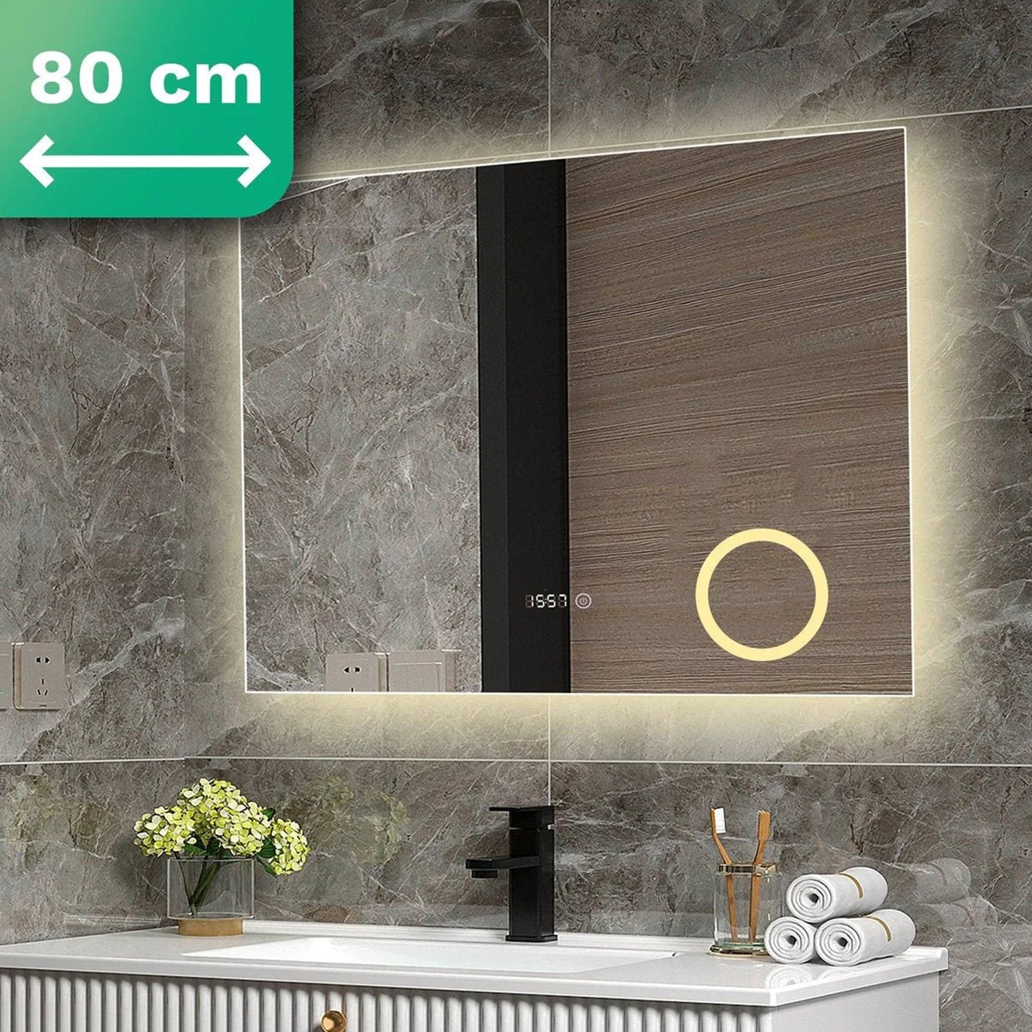 Badkamerspiegel Rechthoek 80 x 60 cm - Anti-Condens & Cosmetische Spiegel