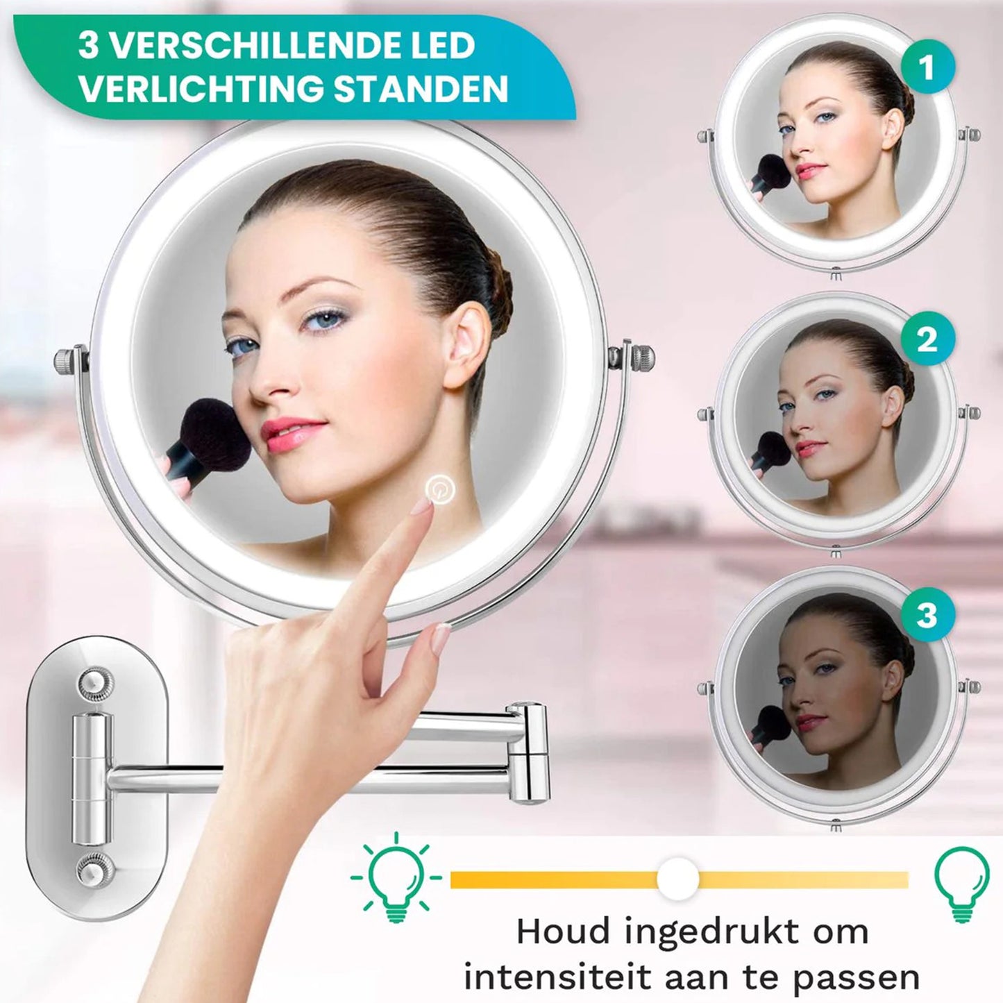 Make-Up Spiegel Wand Led Verlichting - 5x Vergroot - Chroom - Oplaadbaar