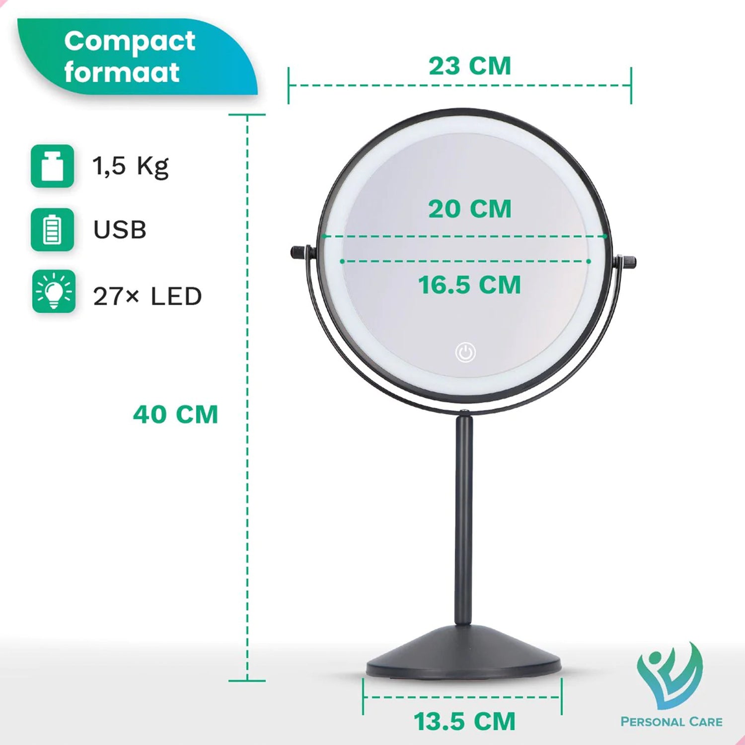 Make-Up Spiegel Staand Led Verlichting - 10x Vergroot - Zwart - Oplaadbaar