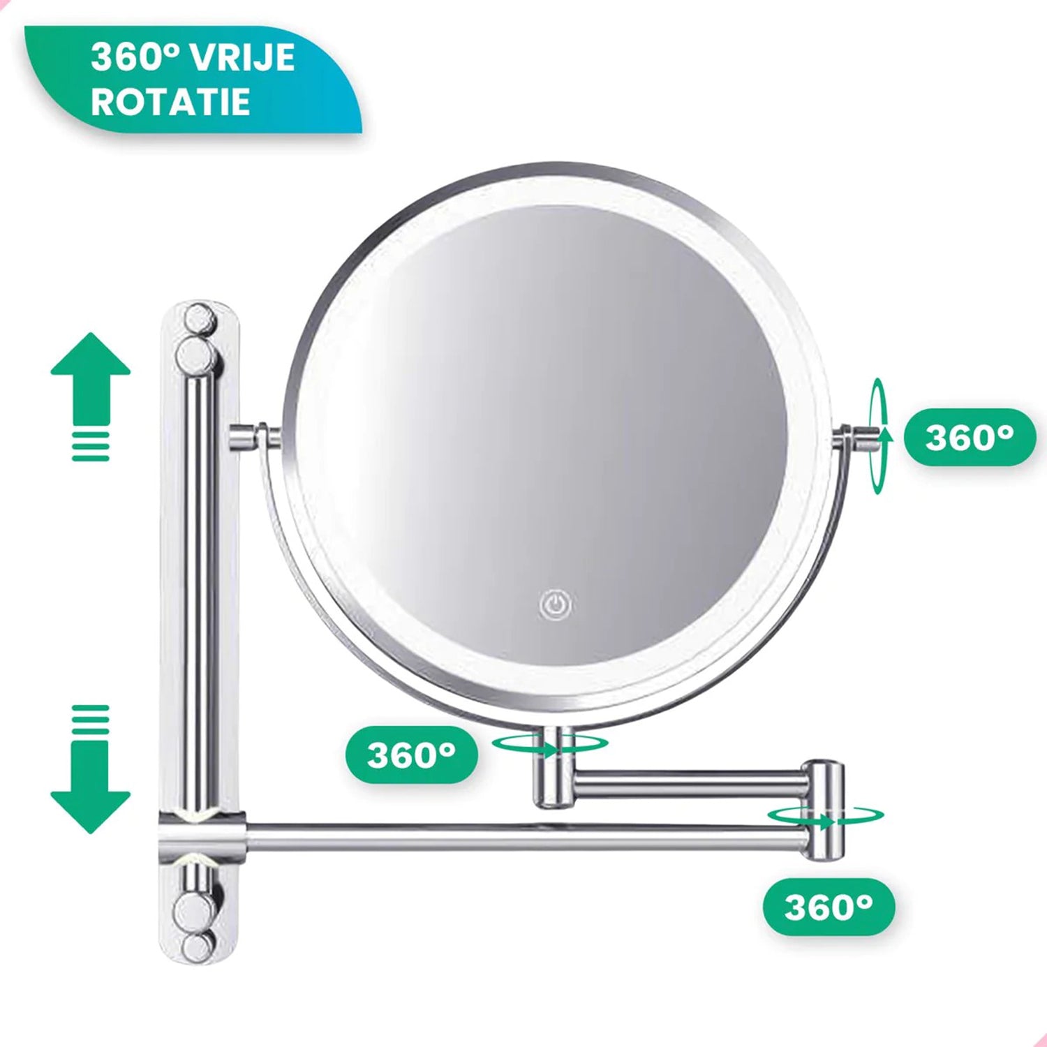 Make-Up Spiegel Wand Led Verlichting - 7x Vergroot - Chroom - Oplaadbaar