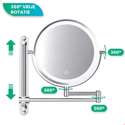 Make-Up Spiegel Wand Led Verlichting - 7x Vergroot - Chroom - Oplaadbaar