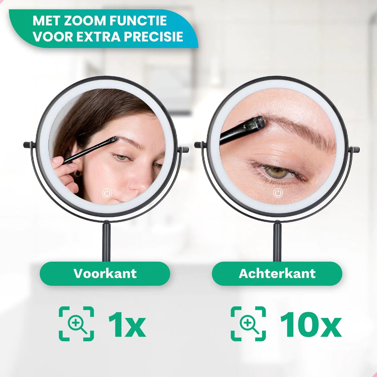 Make-Up Spiegel Staand Led Verlichting - 10x Vergroot - Zwart - Oplaadbaar
