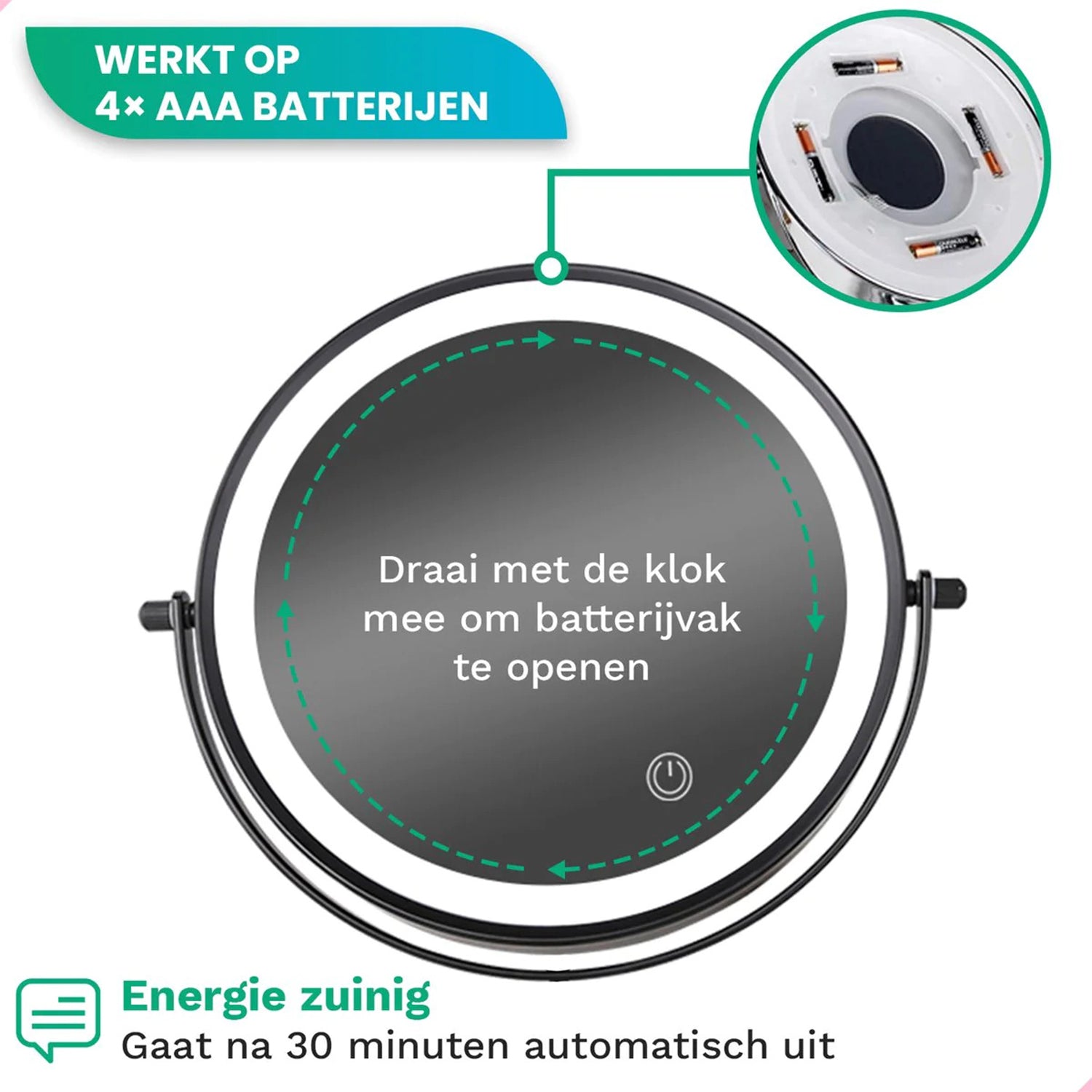 Make-Up Spiegel Wand Led Verlichting - 5x Vergroot - Zwart - Batterijen