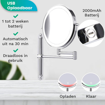Make-Up Spiegel Wand Led Verlichting - 7x Vergroot - Chroom - Oplaadbaar