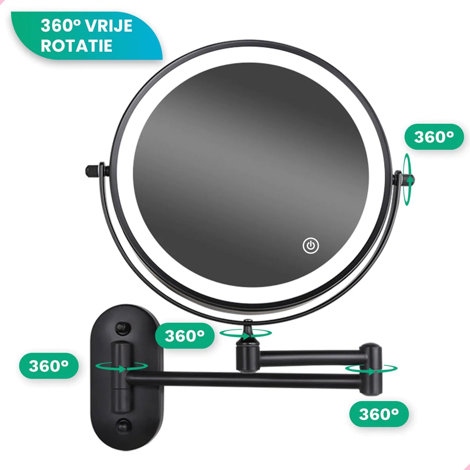 Make-Up Spiegel Wand Led Verlichting - 5x Vergroot - Zwart - Batterijen
