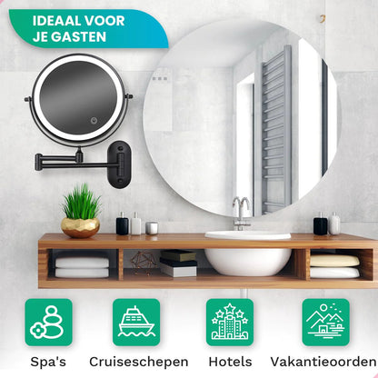 Make-Up Spiegel Wand Led Verlichting - 5x Vergroot - Zwart - Batterijen