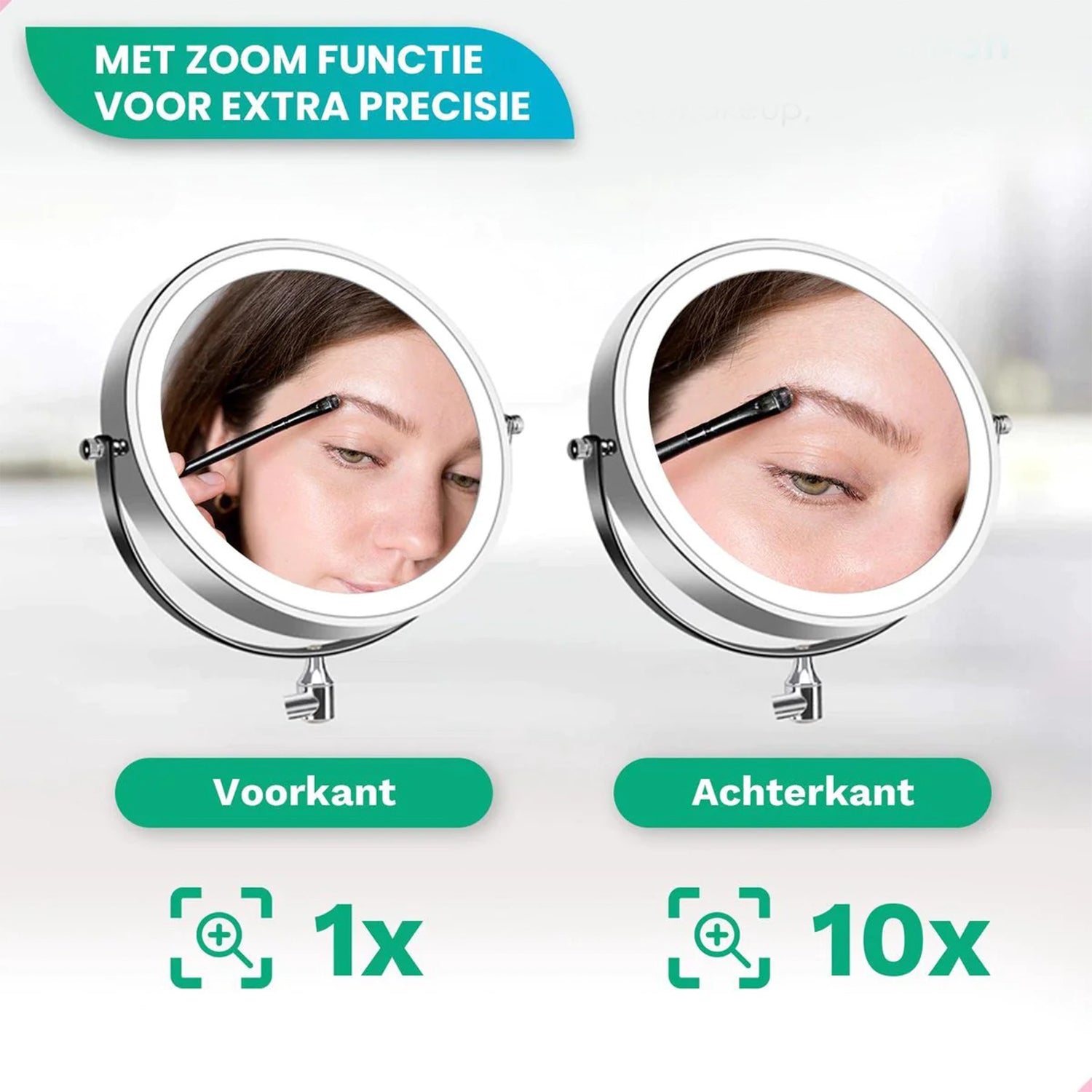 Make-Up Spiegel Wand Led Verlichting - 10x Vergroot - Chroom - Oplaadbaar