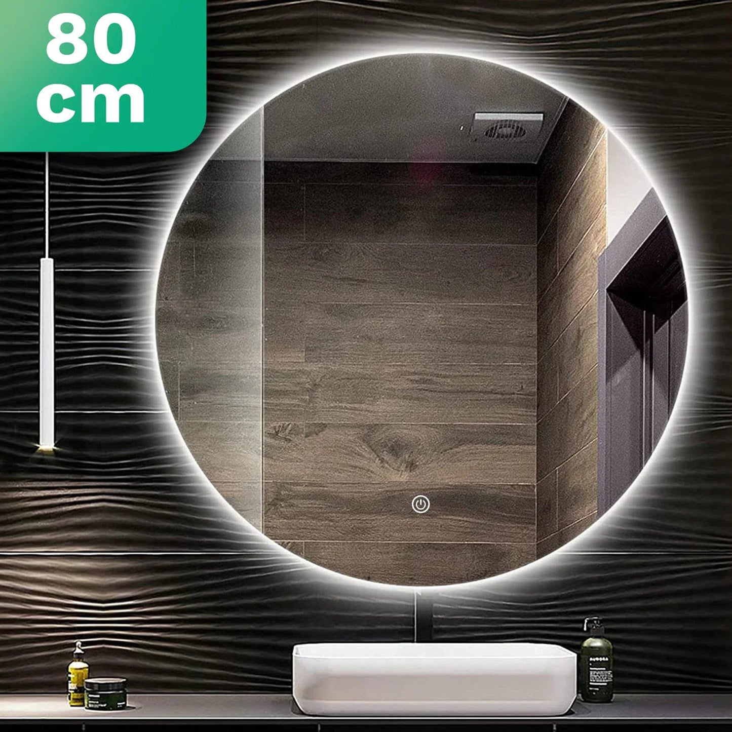 Badkamerspiegel Rond Frameloos 80 cm - Anti-Condens & Dimbaar Led