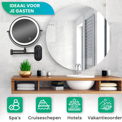 Make-Up Spiegel Wand Led Verlichting - 5x Vergroot - Zwart - Oplaadbaar