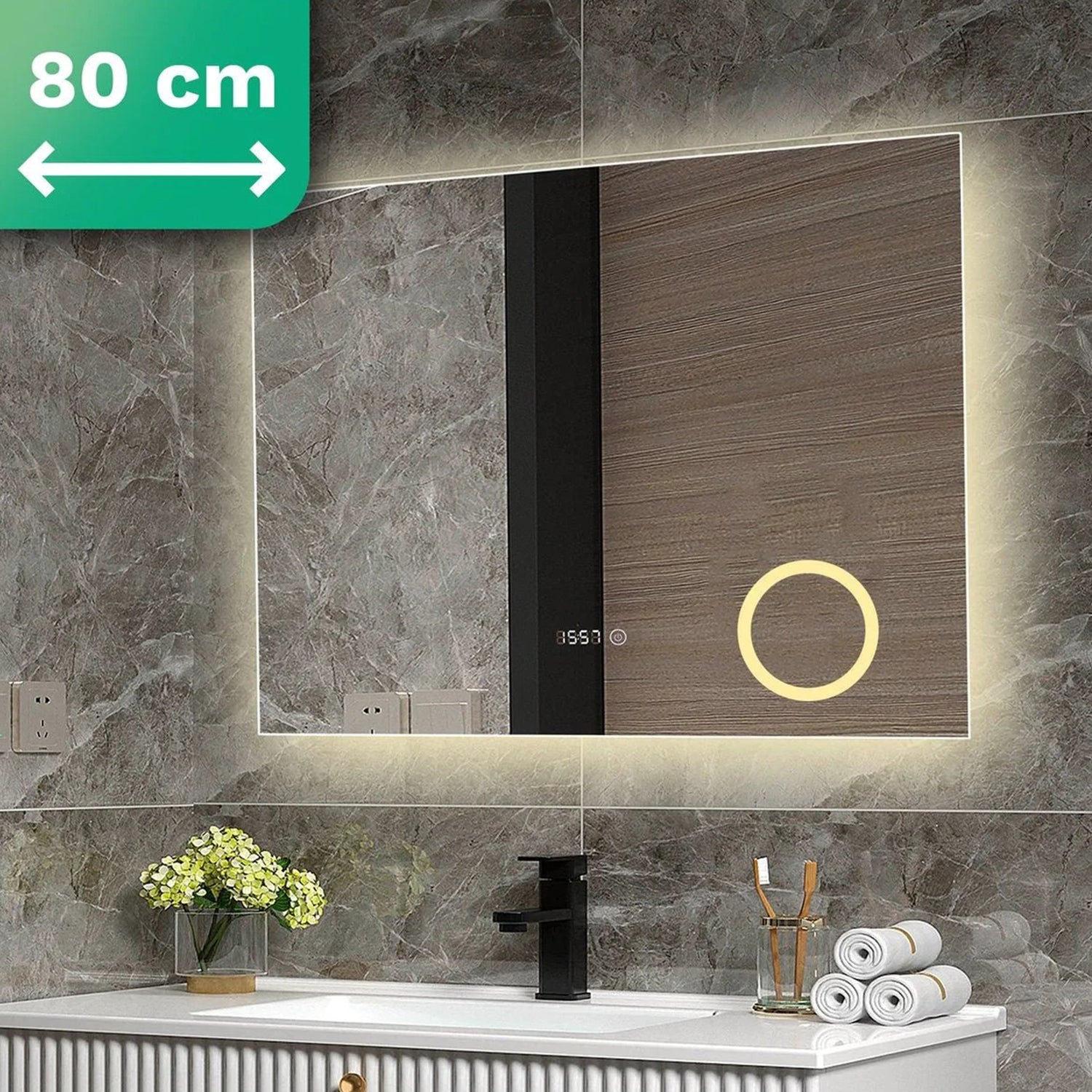 Badkamerspiegel Rechthoek 80 x 60 cm - Anti-Condens & Cosmetische Spiegel - 80 x 60 cm Badkamerspiegel Rechthoek 80 x 60 cm - Anti-Condens & Cosmetische Spiegel - 80 x 60 cm