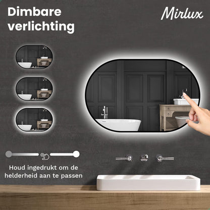 Badkamerspiegel Ovaal Zwart 60 x 90 cm - Anti-Condens & Dimbaar Led