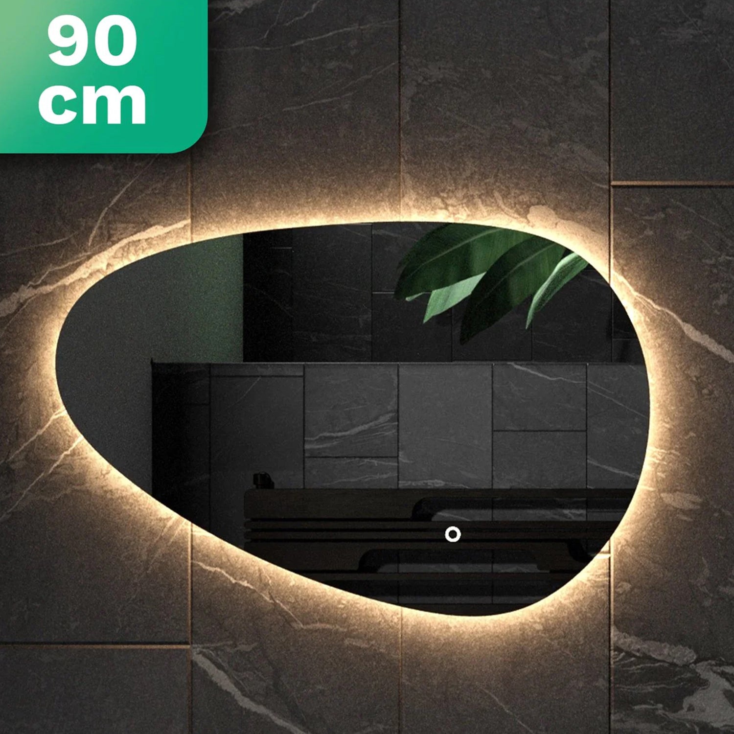 Badkamerspiegel Asymmetrisch Frameloos 90 x 60 cm - Anti-Condens & Dimbaar Led