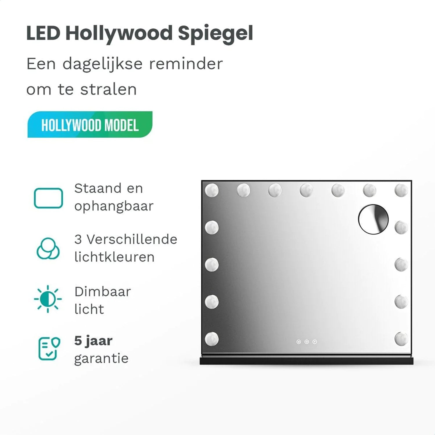 Hollywood Make Up Spiegel - LED Verlichting - 10x Zoom - Ophangbaar - Wit - 58x48cm
