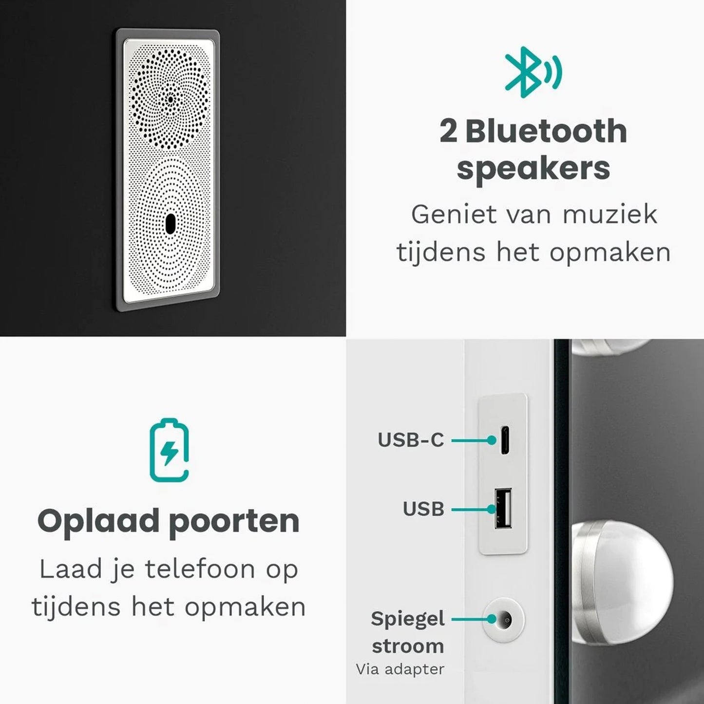 Hollywood Make Up Spiegel LED - Bluetooth Speakers - 10x Zoom - Ophangbaar - Wit - 80x60cm