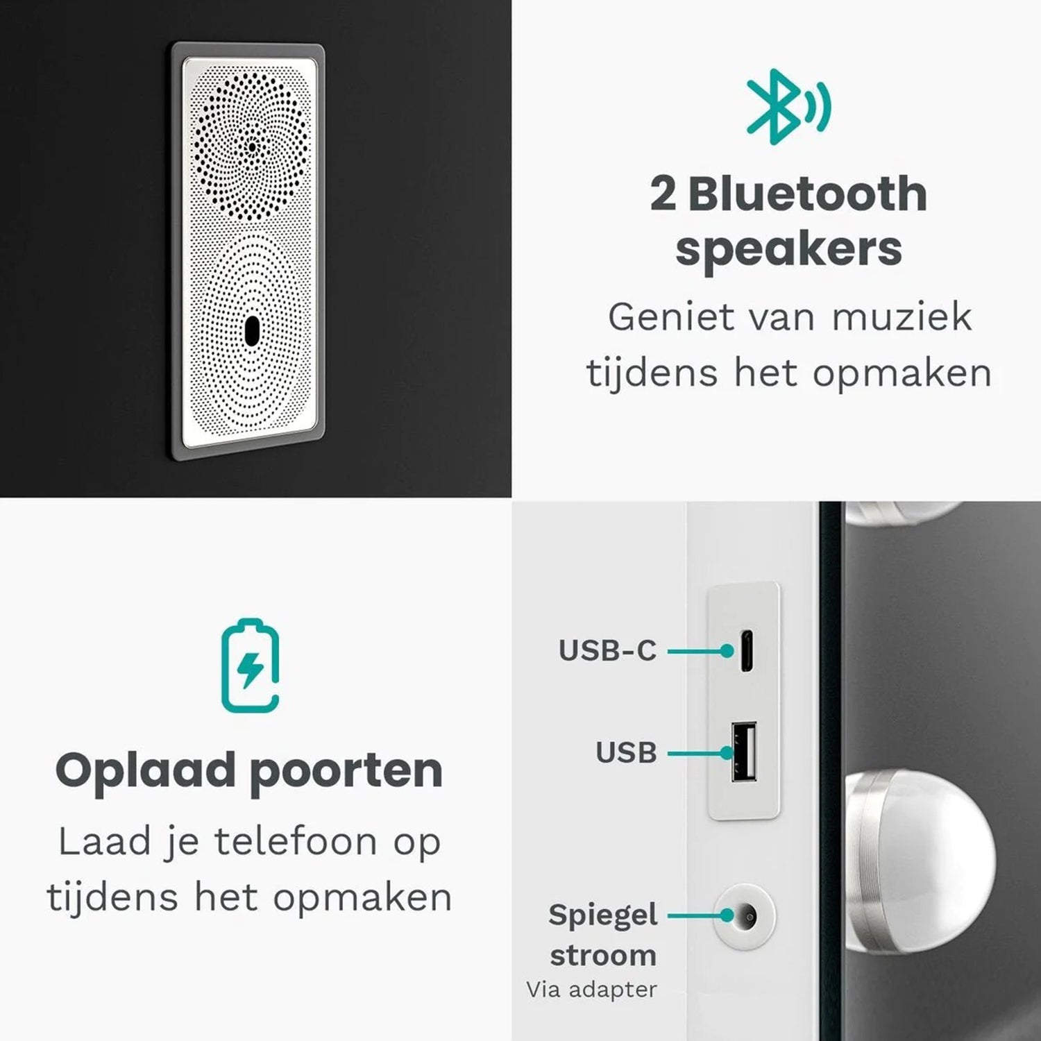 Hollywood Make Up Spiegel LED - Bluetooth Speakers - 10x Zoom - Ophangbaar - Wit - 80x60cm