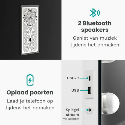 Hollywood Make Up Spiegel LED - Bluetooth Speakers - 10x Zoom - Ophangbaar - Wit - 80x60cm
