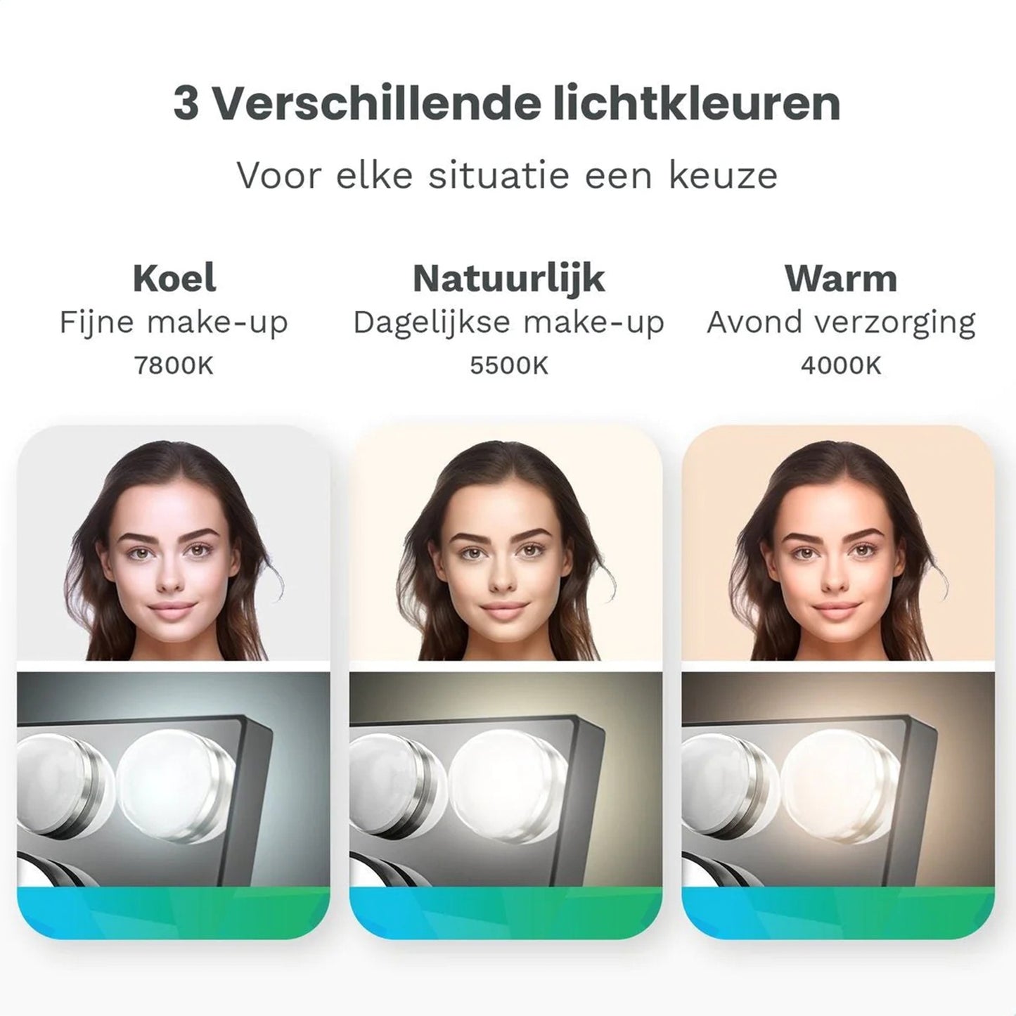 Make-Up Spiegel Hollywood Led Verlichting - 3 Dimbare LED Verlichting - Zwart - 33 X 44 Cm