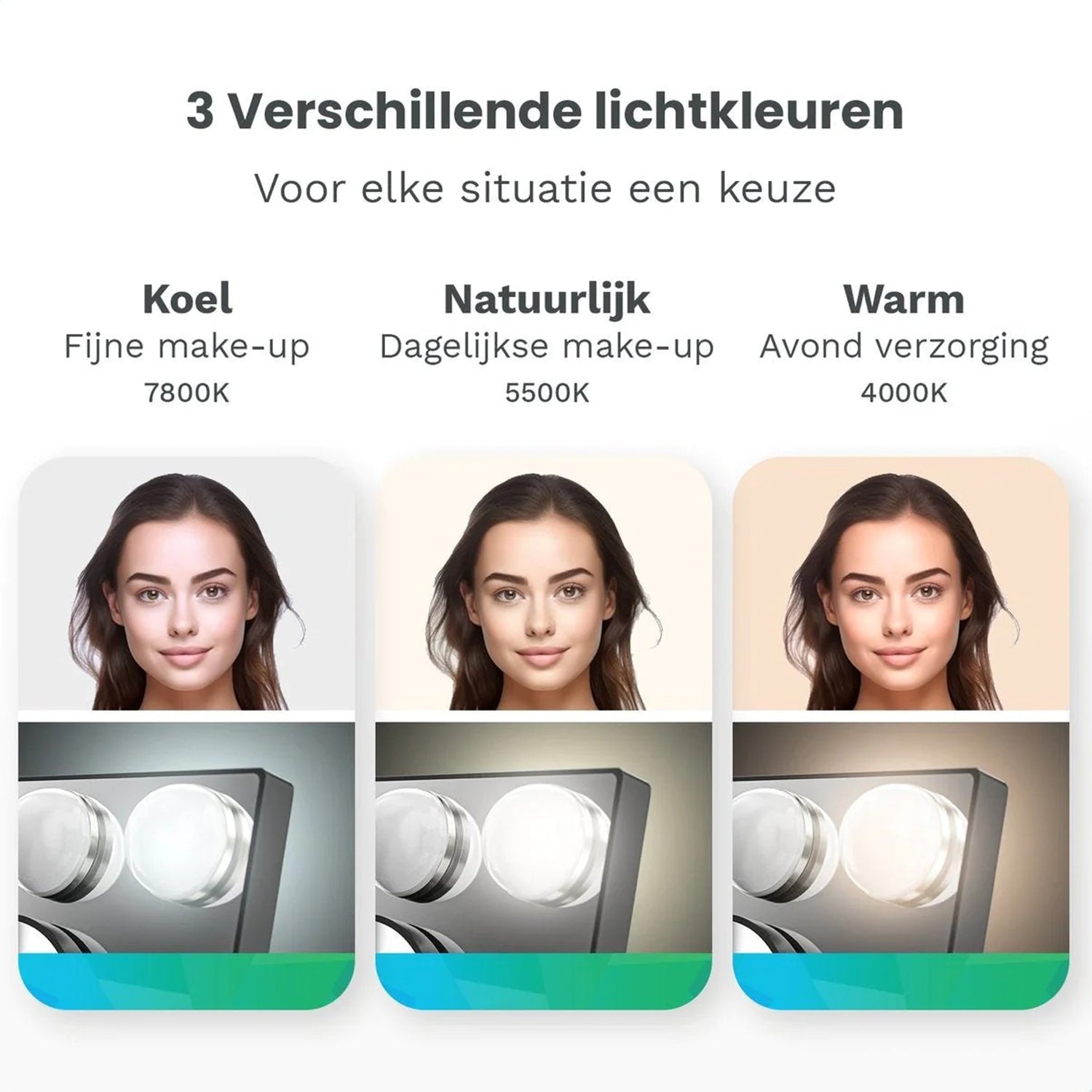 Make-Up Spiegel Hollywood Led Verlichting - 3 Dimbare LED Verlichting - Zwart - 33 X 44 Cm