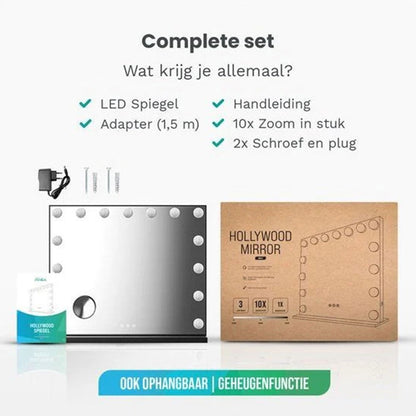 Hollywood Make Up Spiegel LED - Bluetooth Speakers - 10x Zoom - Ophangbaar - Zwart - 80x60cm