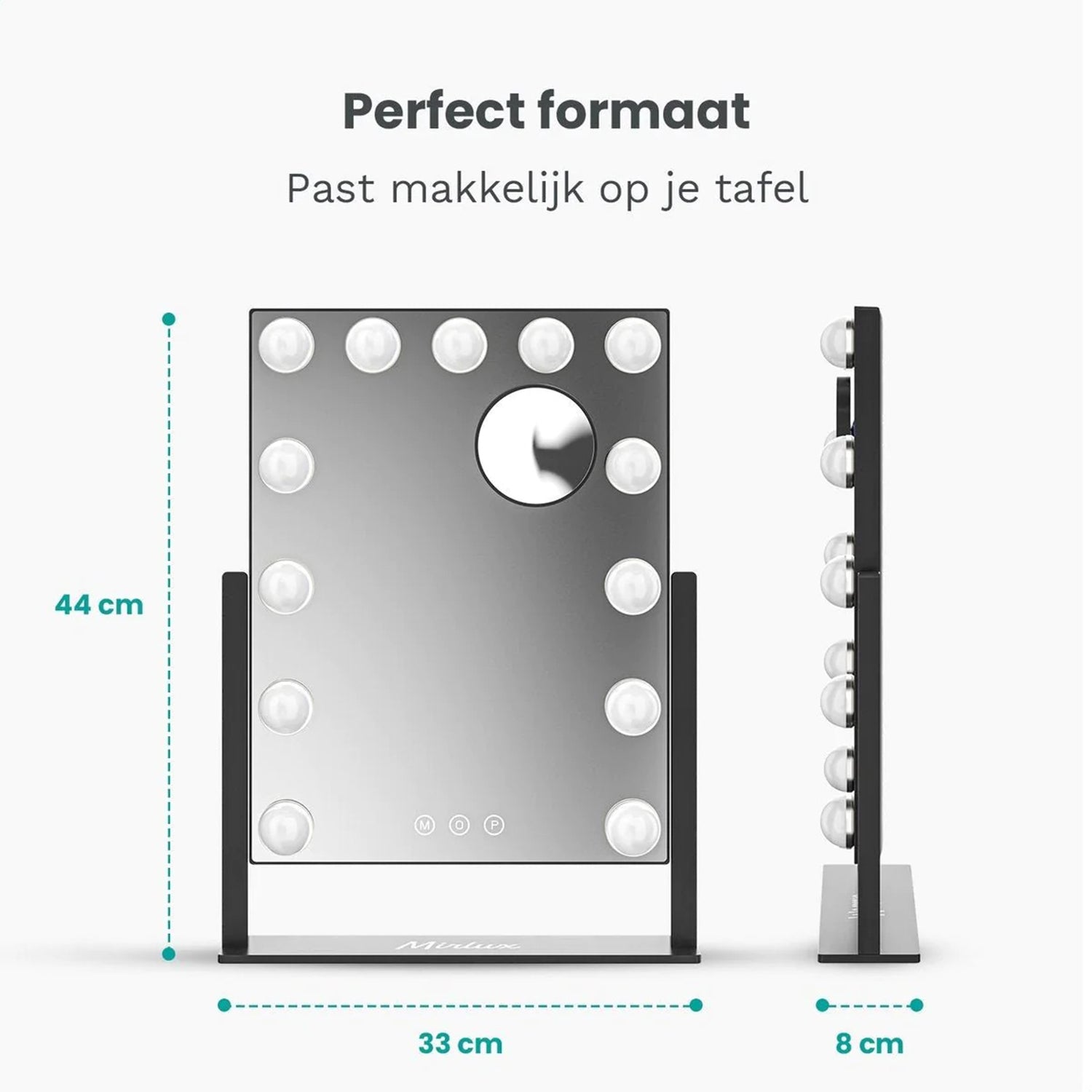 Make-Up Spiegel Hollywood Led Verlichting - 3 Dimbare LED Verlichting - Zwart - 33 X 44 Cm