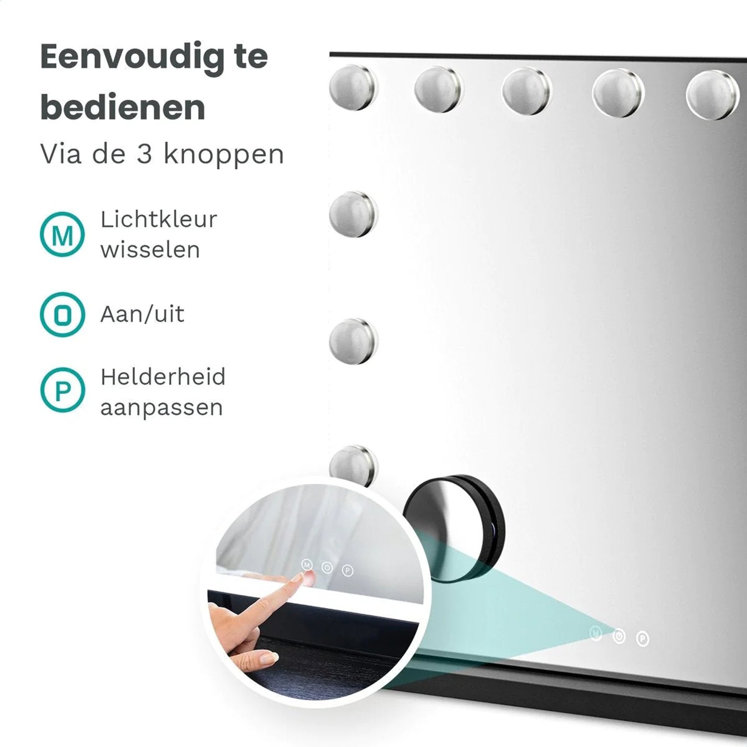 Hollywood Make Up Spiegel LED - Bluetooth Speakers - 10x Zoom - Ophangbaar - Wit - 80x60cm