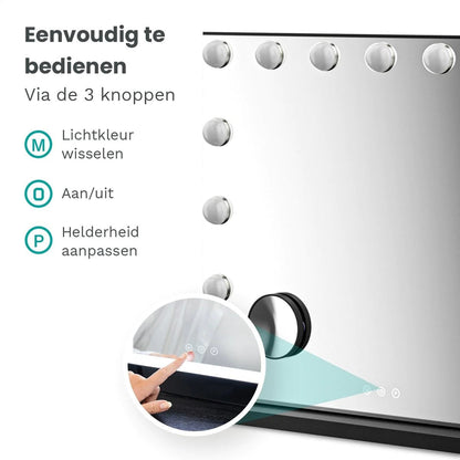 Hollywood Make Up Spiegel LED - Bluetooth Speakers - 10x Zoom - Ophangbaar - Wit - 80x60cm