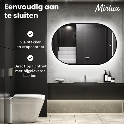 Badkamerspiegel Ovaal Zwart 60 x 90 cm - Anti-Condens & Dimbaar Led