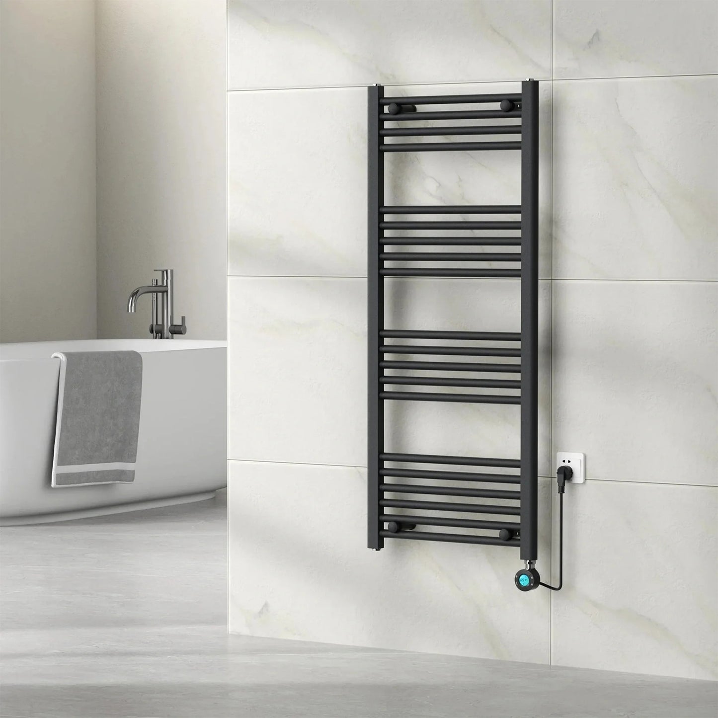 Elektrische Handdoekradiator – Met thermostaat – 120 x 50 cm – Mat zwart – 500 Watt