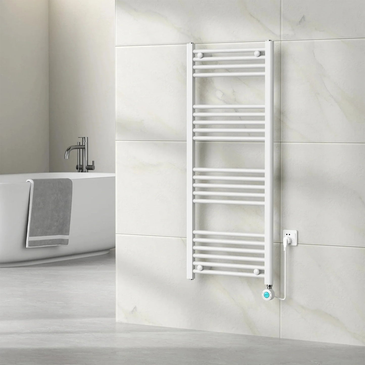 Elektrische Handdoekradiator – Met thermostaat – 120 x 50 cm – Mat wit – 500 Watt