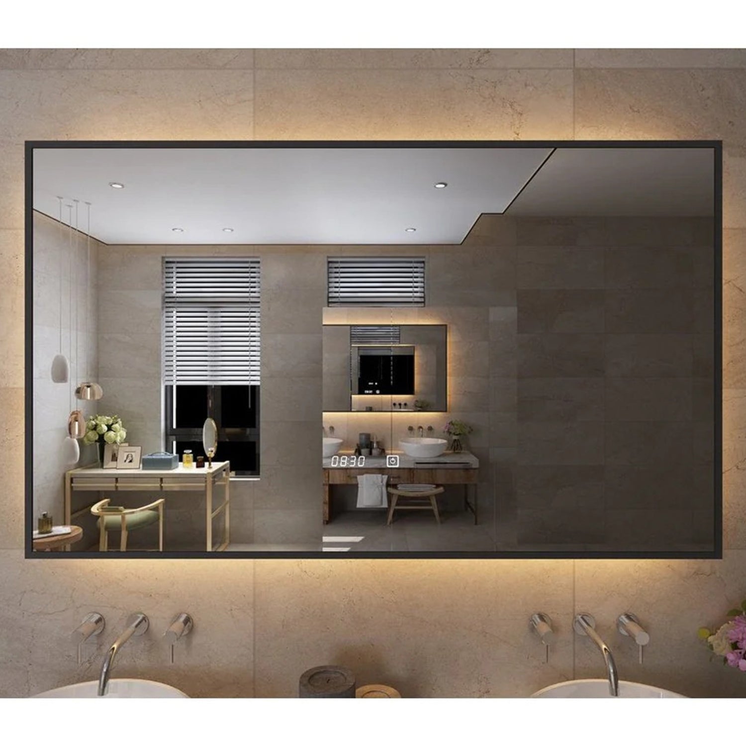 Spiegel Rechthoek Mat Zwart 80 x 60 cm - Anti-Condens & LED dimbaar - Neliio