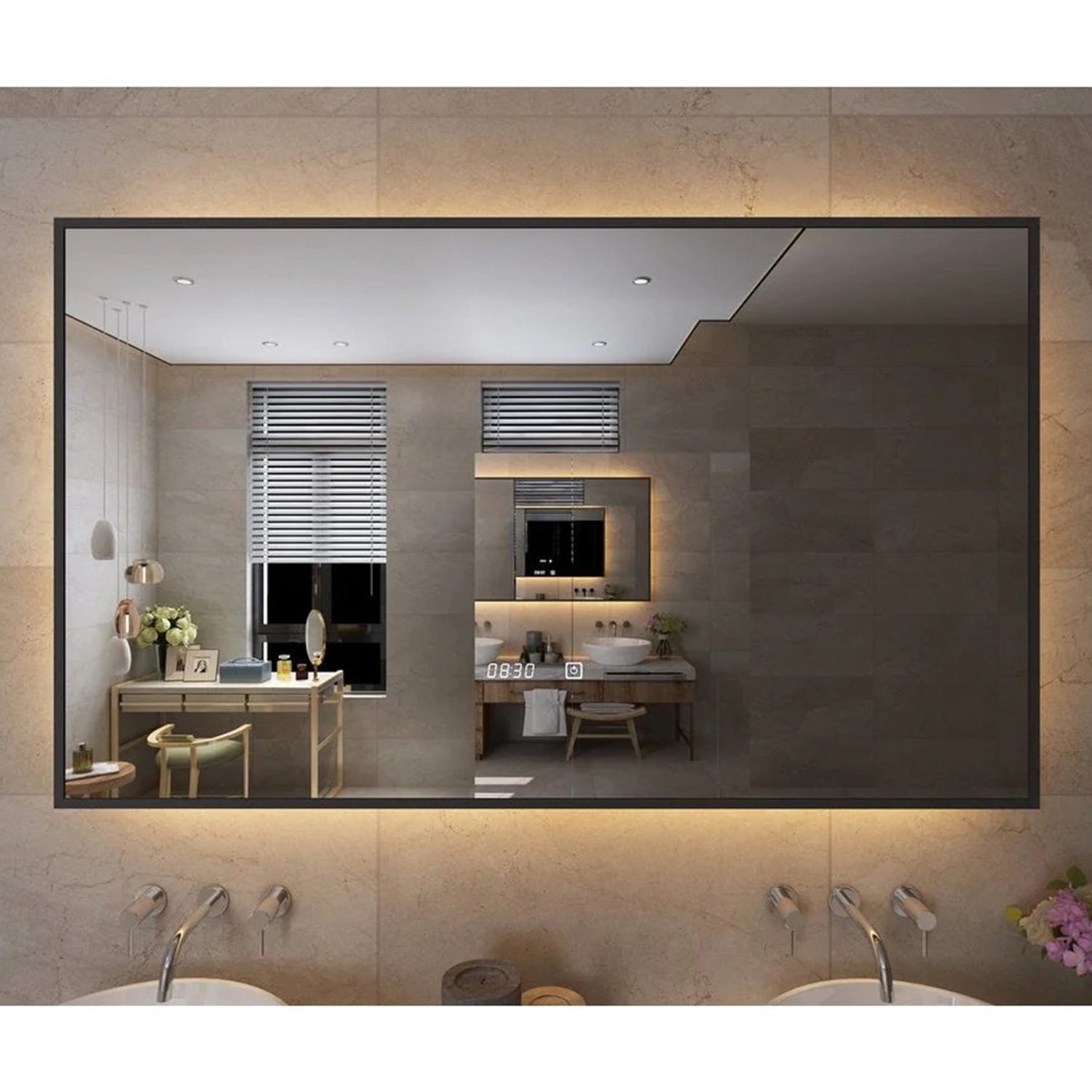 Spiegel Rechthoek Mat Zwart 120 x 60 cm- Anti-Condens & LED dimbaar - Neliio