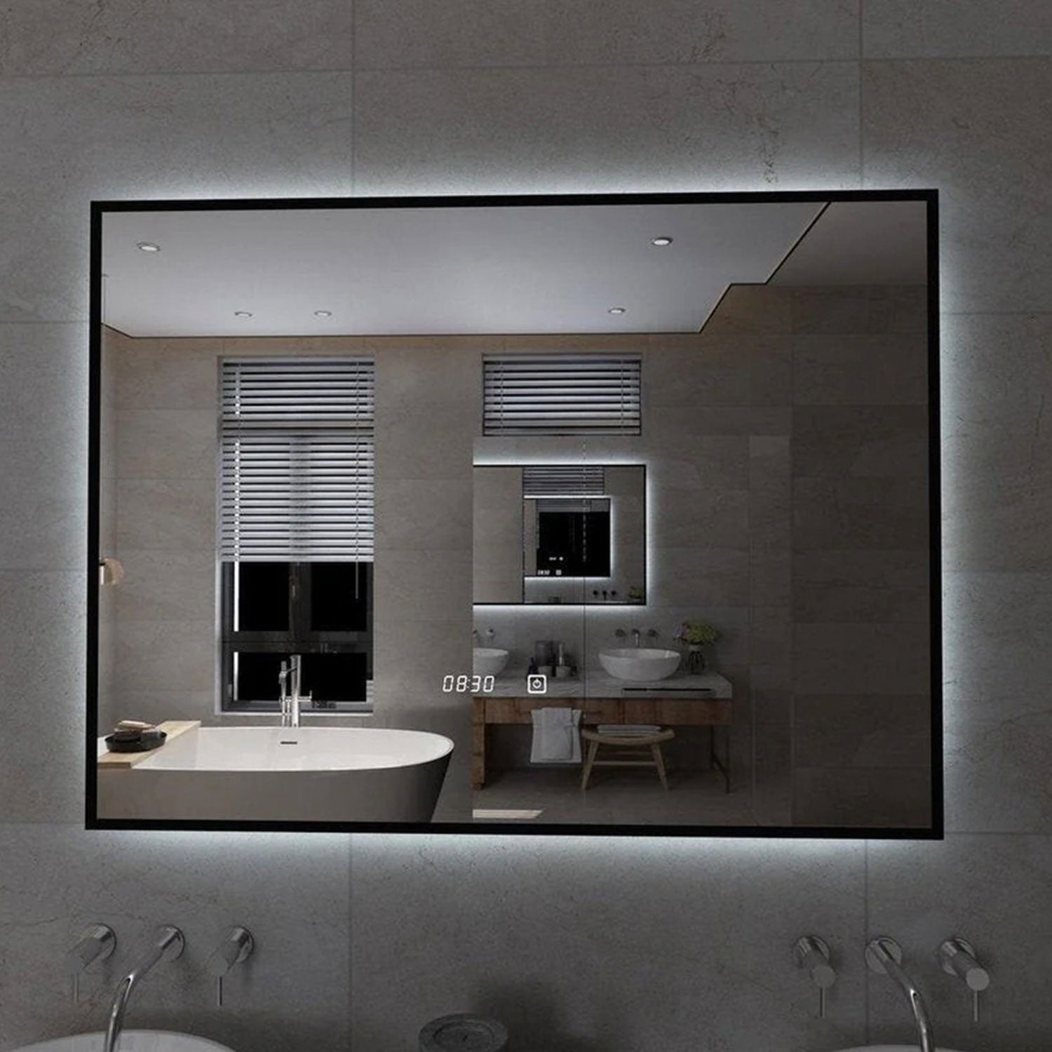 Spiegel Rechthoek Mat Zwart 100 x 60 cm - Anti-Condens & LED dimbaar - Neliio