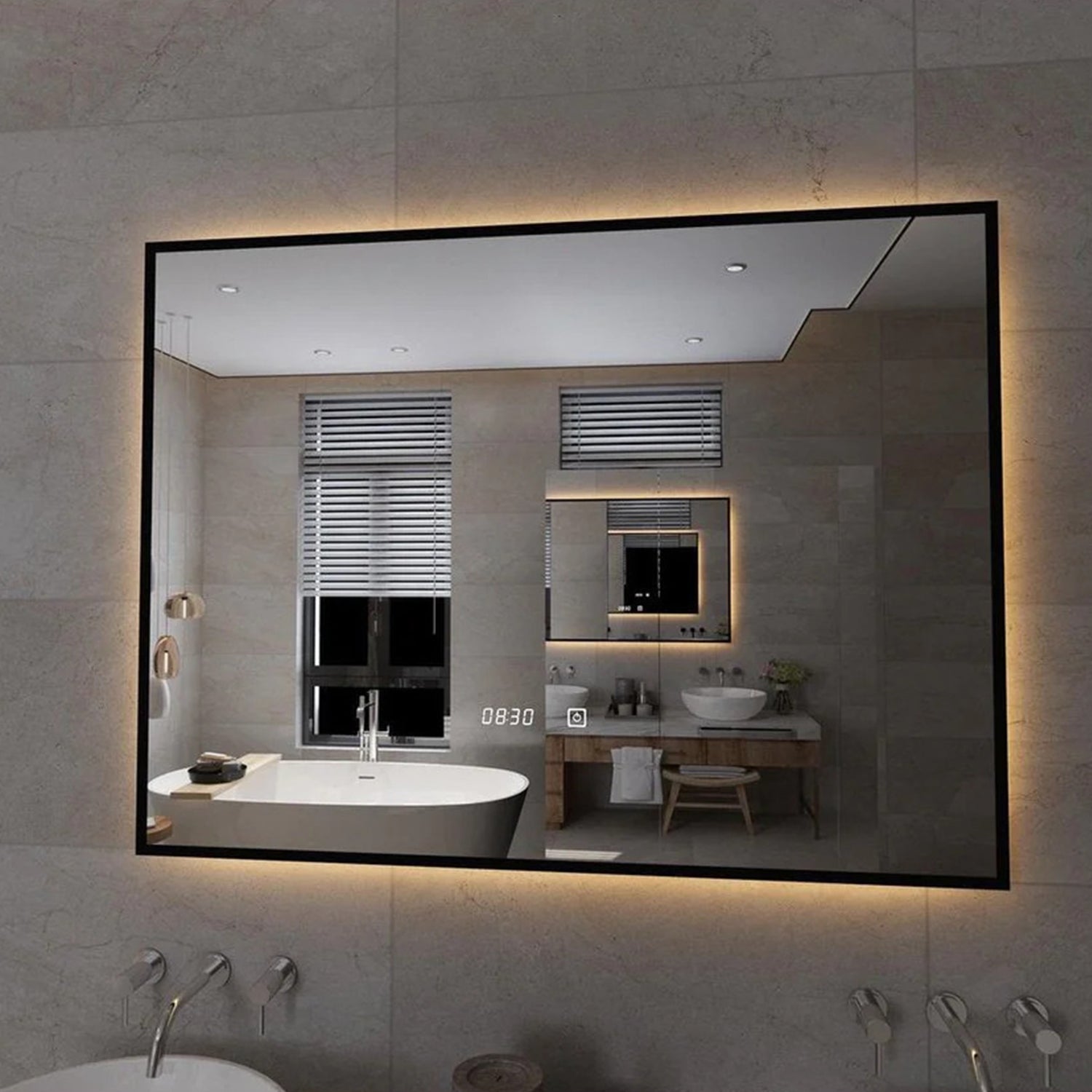 Spiegel Rechthoek Mat Zwart 80 x 60 cm - Anti-Condens & LED dimbaar - Neliio