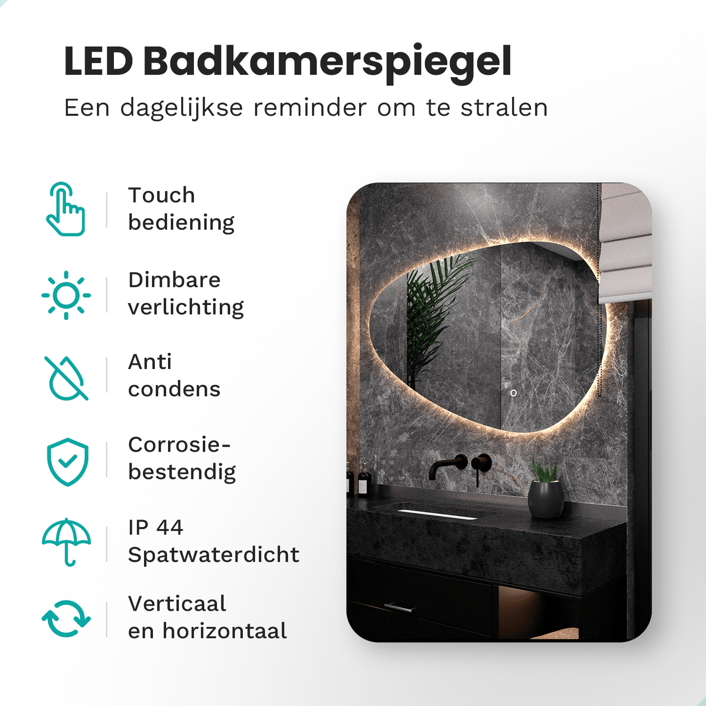 Badkamerspiegel Frameless Asymmetrisch 120x75cm