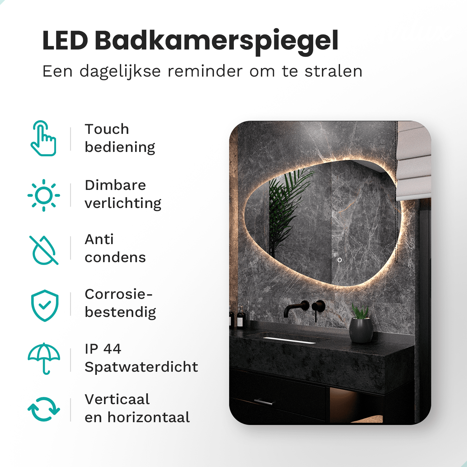 Badkamerspiegel Frameless Asymmetrisch 120x75cm