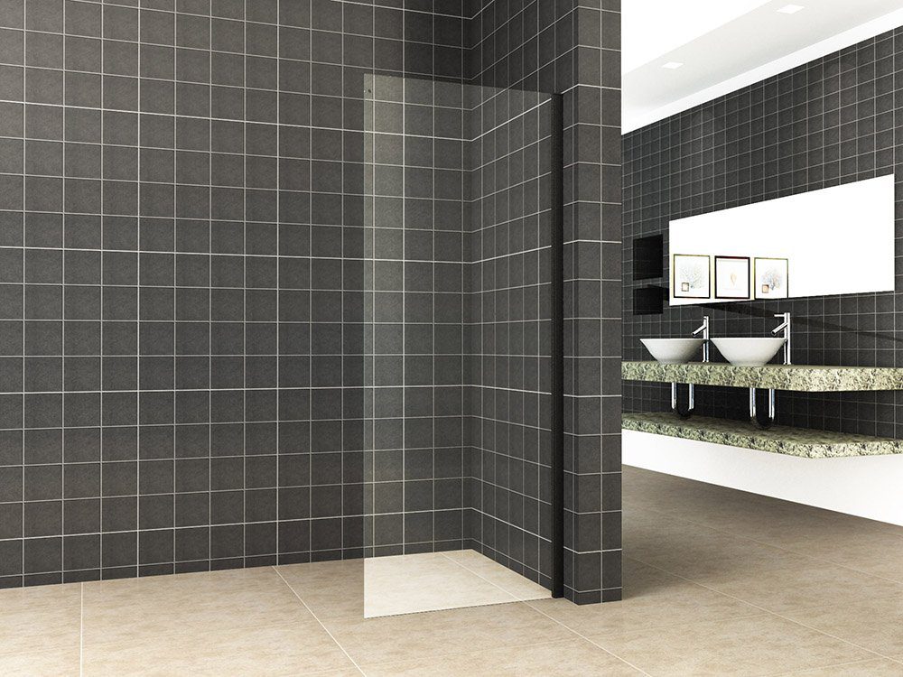 zijwand tbv schuifbare nisdeur mat-zwart 90 cm 8 mm Nano
