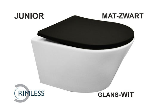 Wiesbaden - Vesta Junior rimless wandcloset wit+ Shade zitting mat zwart