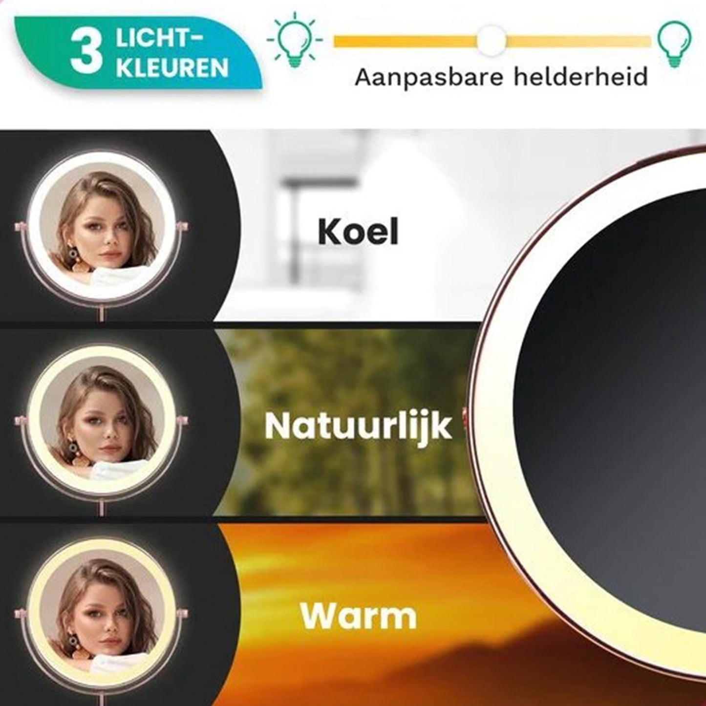Make-Up Spiegel Staand Led Verlichting - 10x Vergroot - Rosé Goud - Oplaadbaar