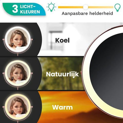 Make-Up Spiegel Staand Led Verlichting - 10x Vergroot - Rosé Goud - Oplaadbaar
