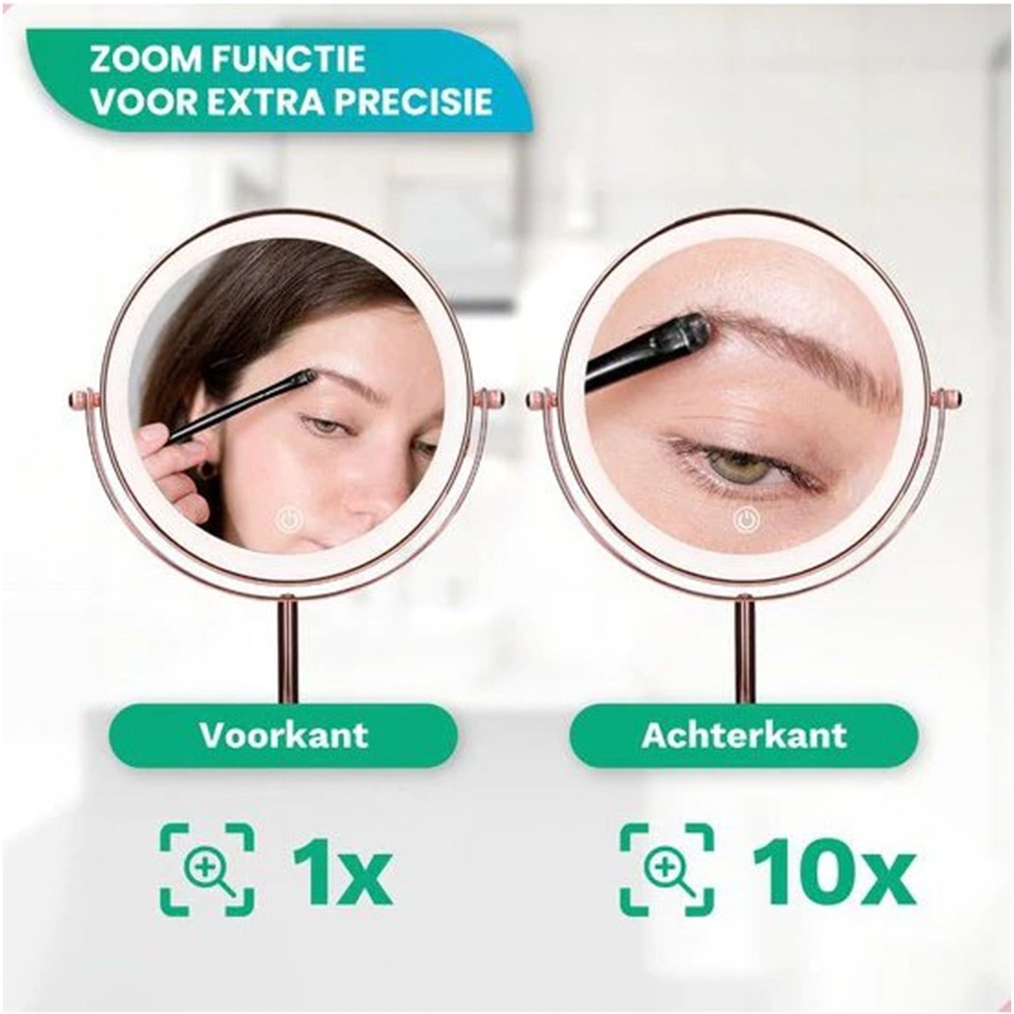 Make-Up Spiegel Staand Led Verlichting - 10x Vergroot - Rosé Goud - Oplaadbaar