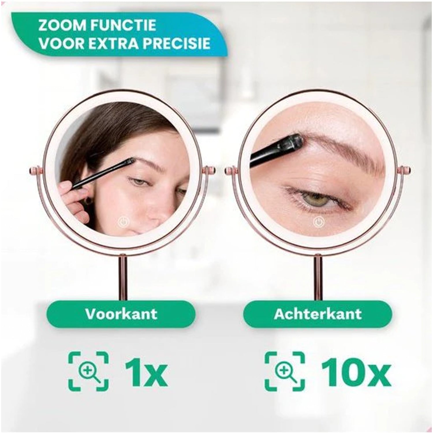 Make-Up Spiegel Staand Led Verlichting - 10x Vergroot - Rosé Goud - Oplaadbaar