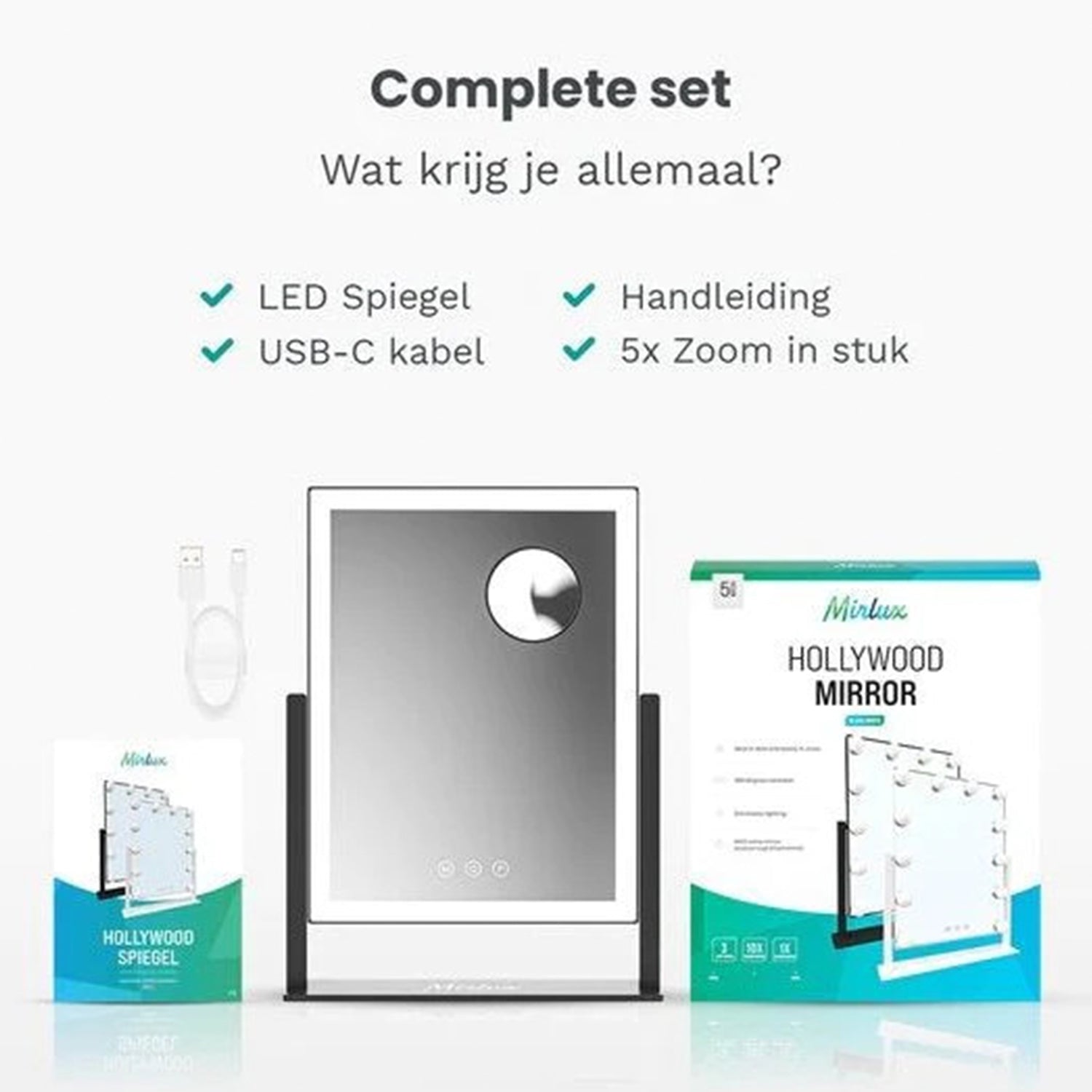 Make-Up Spiegel Staand Led Verlichting - 3 Dimbare LED Verlichting - Zwart - 33 X 44 Cm