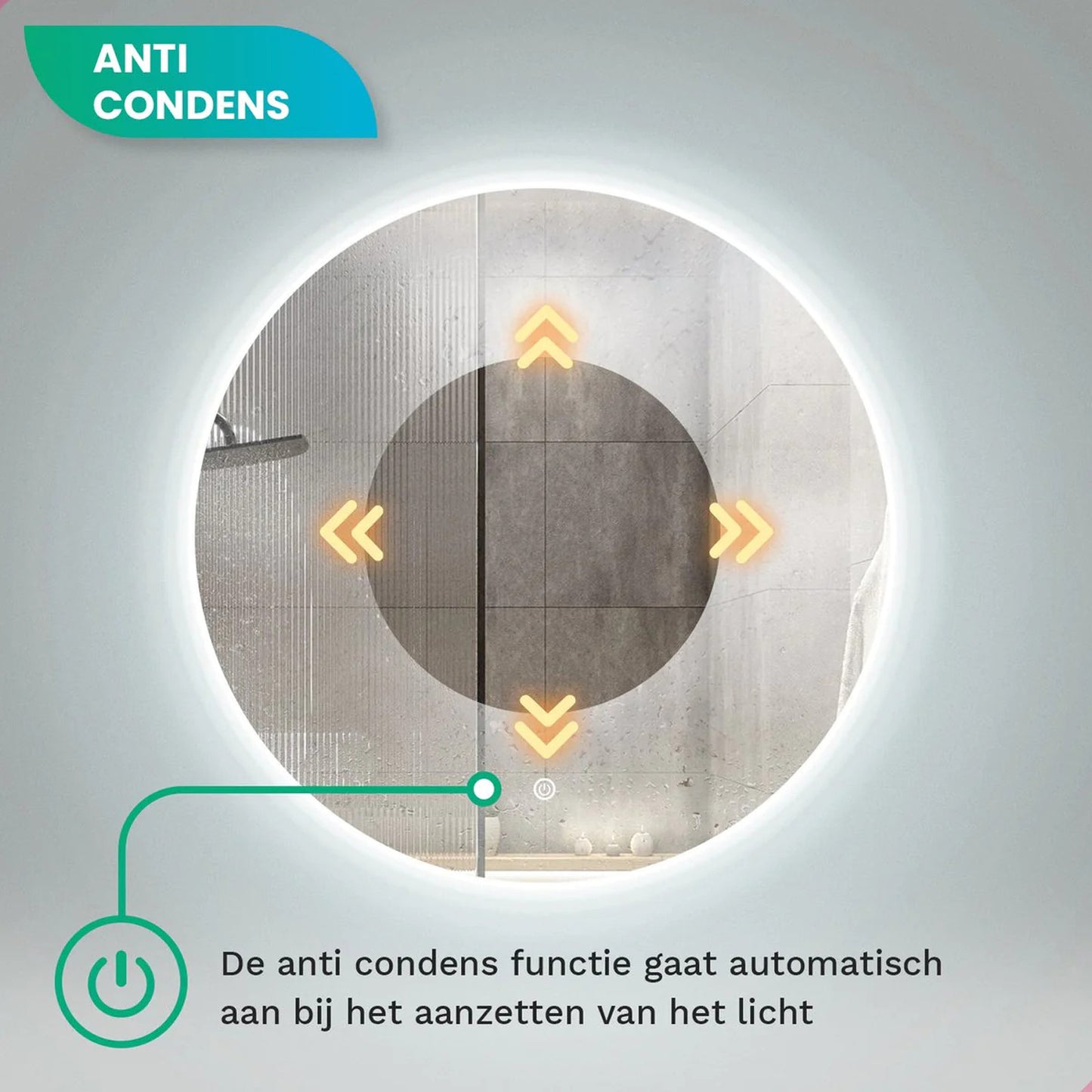 Badkamerspiegel Rond Frameloos 80 cm - Anti-Condens & Dimbaar Led